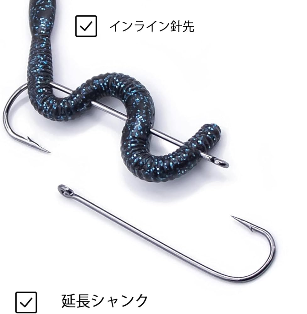 ワーム、ルアー、針、まとめ売り！ Amazon | バス釣り用フックライトワイヤー釣り針 ストレート